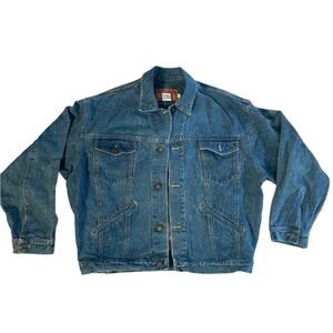 Vintage Calvin Klein Denim Jacket XL Trucker Biker Retro Cropped Oversize Blue